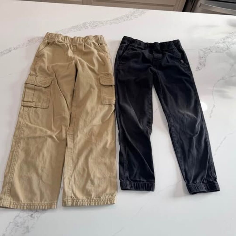 2‑Pair Pants Bundle - Khaki Cargo and Black Joggers Size 8